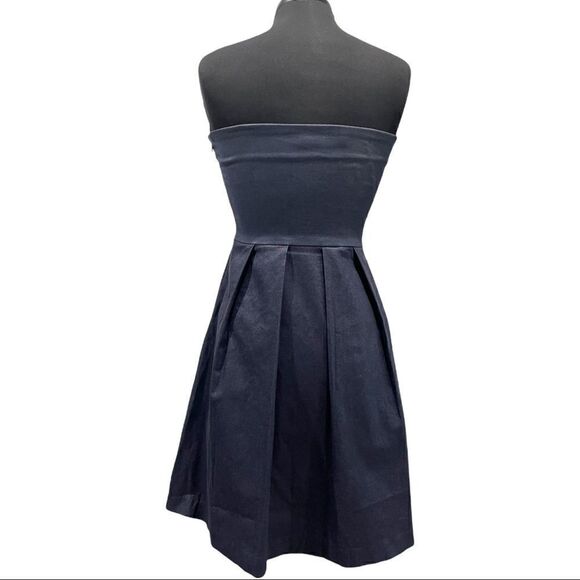 eva Franco Strapless Denim Colored Pleated Skirt Dress Sz 8 - Picture 6 of 11